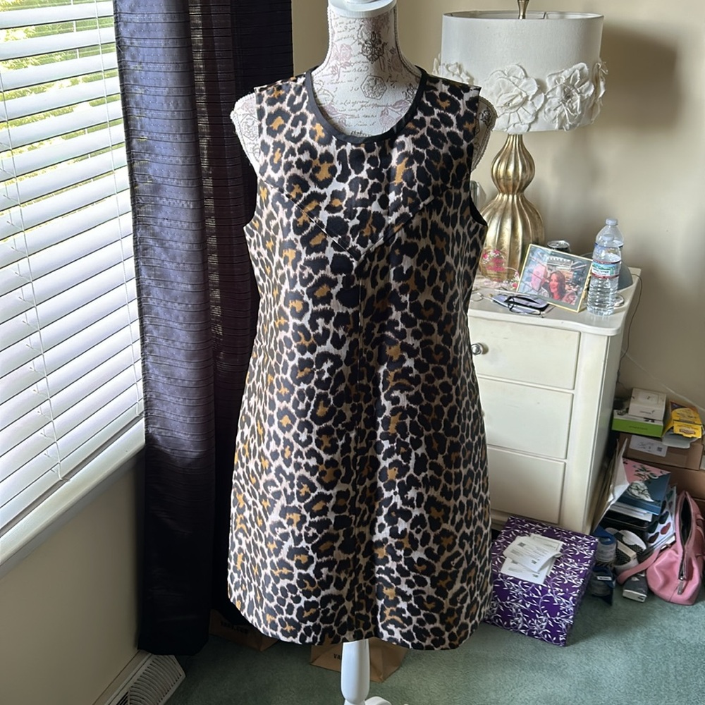 J Crew Leopard Cheetah Animal Print Sleevless Sheath Dress Office Business 10